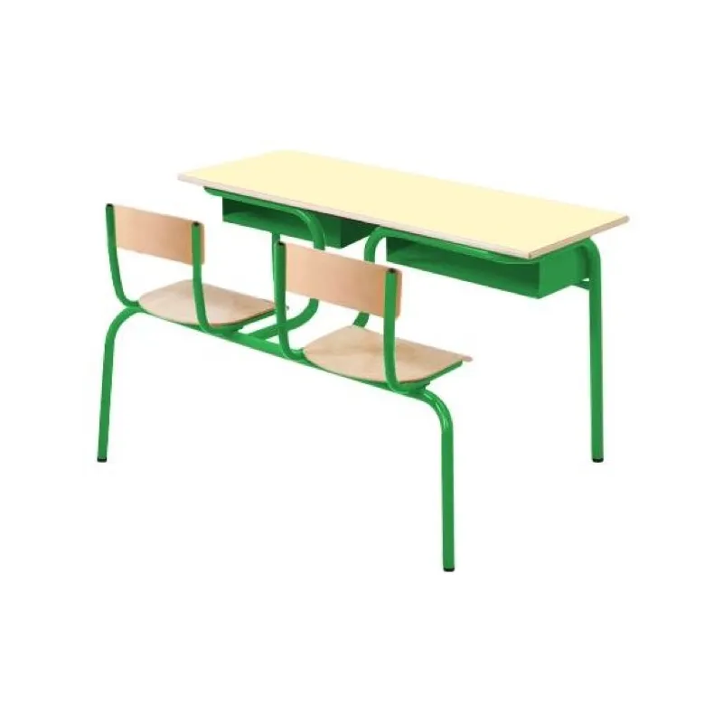 Visuel du bureau scolaire biplace Lara avec assises attenantes - Leader Equipements 