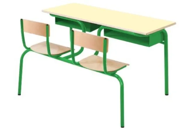 Visuel du bureau scolaire biplace Lara avec assises attenantes - Leader Equipements 