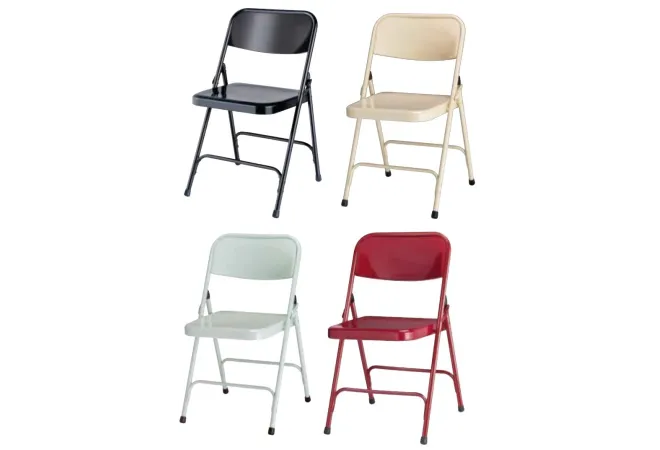 Visuel des quatre coloris disponibles pour la chaise pliante en métal pour salle des fêtes Gênes - Leader Equipements