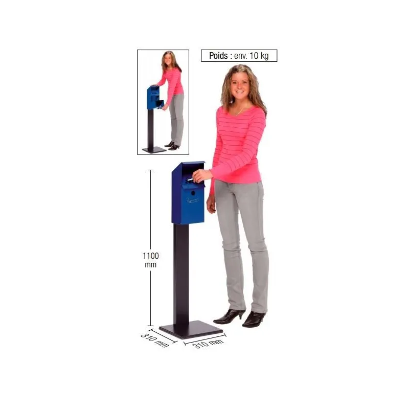 Cendrier en métal - sur socle - dimensions - Leader Equipements