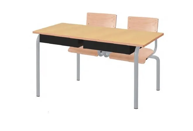 Visuel du bureau scolaire biplace Lara avec assises attenantes - Leader Equipements 