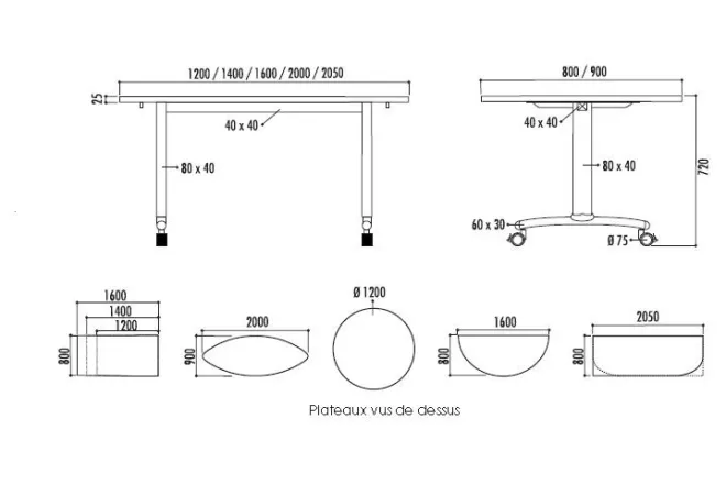 Table rectangulaire basculante pour collectivités