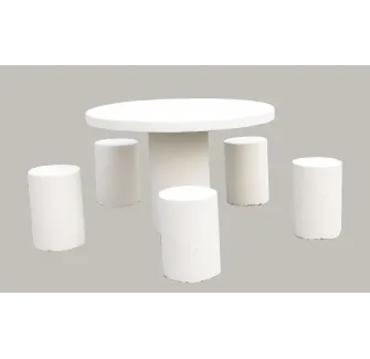 Visuel de la table pique nique ronde en béton 5 places version blanc naturel - Leader Equipements