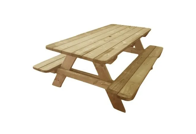 Table pique-nique en bois avec trou pour parasol et angles arrondis modèle Alcor - Leader Equipements