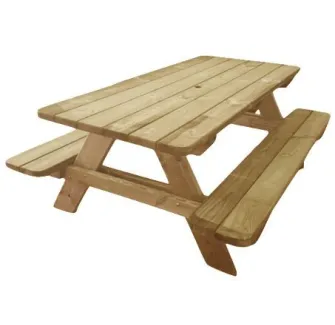 Table pique-nique en bois avec trou pour parasol et angles arrondis modèle Alcor - Leader Equipements