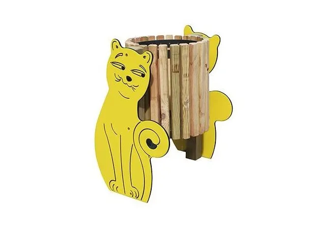 Visuel de la poubelle ludique Chat en bois et compact - Leader Equipements