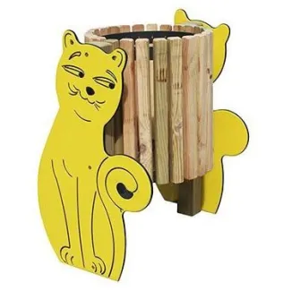 Visuel de la poubelle ludique Chat en bois et compact - Leader Equipements