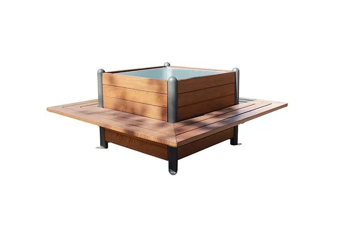 Jardinière cubique avec 4 bancs intégrés en bois exotique et métal - Leader Equipements