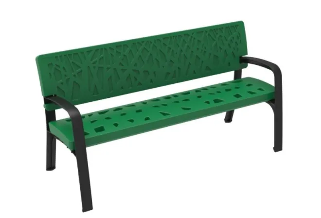 Banc public en polyéthylène Maverick design végétal - RAL 6029 - LEADER EQUIPEMENTS