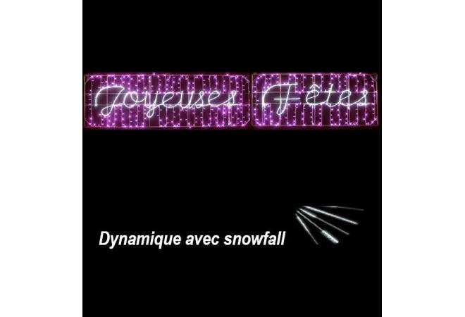 Visuel du décor à texte lumineux scintillant et dynamique Joyeuses Fêtes guirlandes roses - Leader Equipements