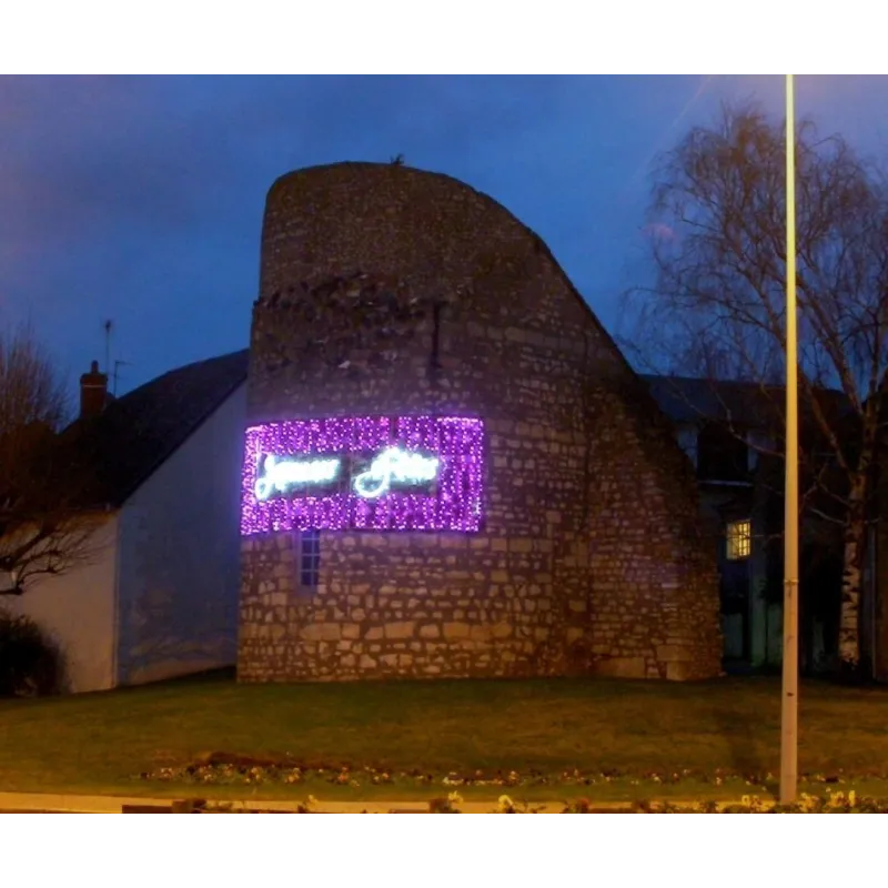 Visuel du décor à texte lumineux scintillant et dynamique Joyeuses Fêtes guirlandes roses - Leader Equipements