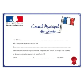 Visuel du diplôme d'honneur pour Jeune élu municipal CMJE - Leader Equipements