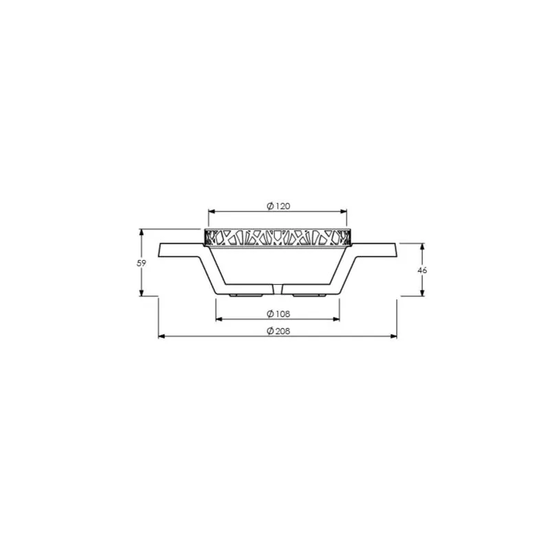 Dimensions du bac à fleur urbain avec banc Ovni en béton - Leader Equipements