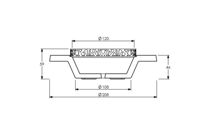 Dimensions du bac à fleur urbain avec banc Ovni en béton - Leader Equipements