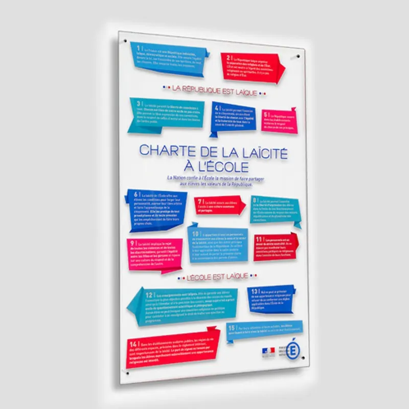 Plaque en PVC OU PLEXI, impression charte de la laïcité 