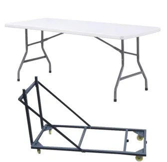 Table en polypro pliante avec chariot de transport- offre promo - Leader Equipements Collectivités 