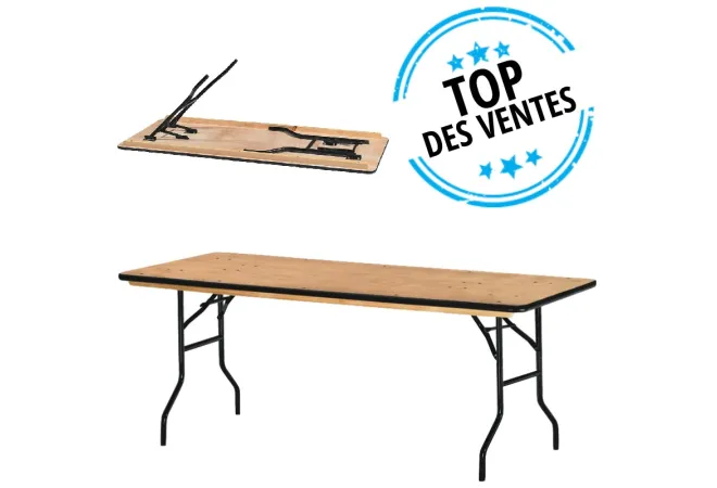 Table pliante avec plateau bois exotique pour salle des fêtes Tarragone