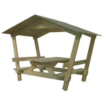 Table de picnic en bois avec toit