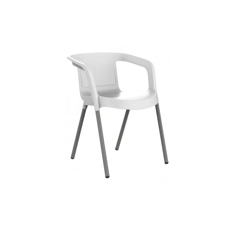 Fauteuil polypro blanc pieds en acier