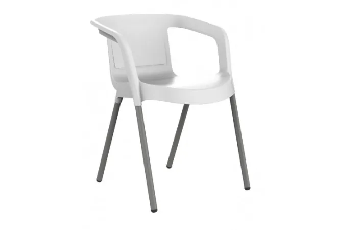 Fauteuil polypro blanc pieds en acier