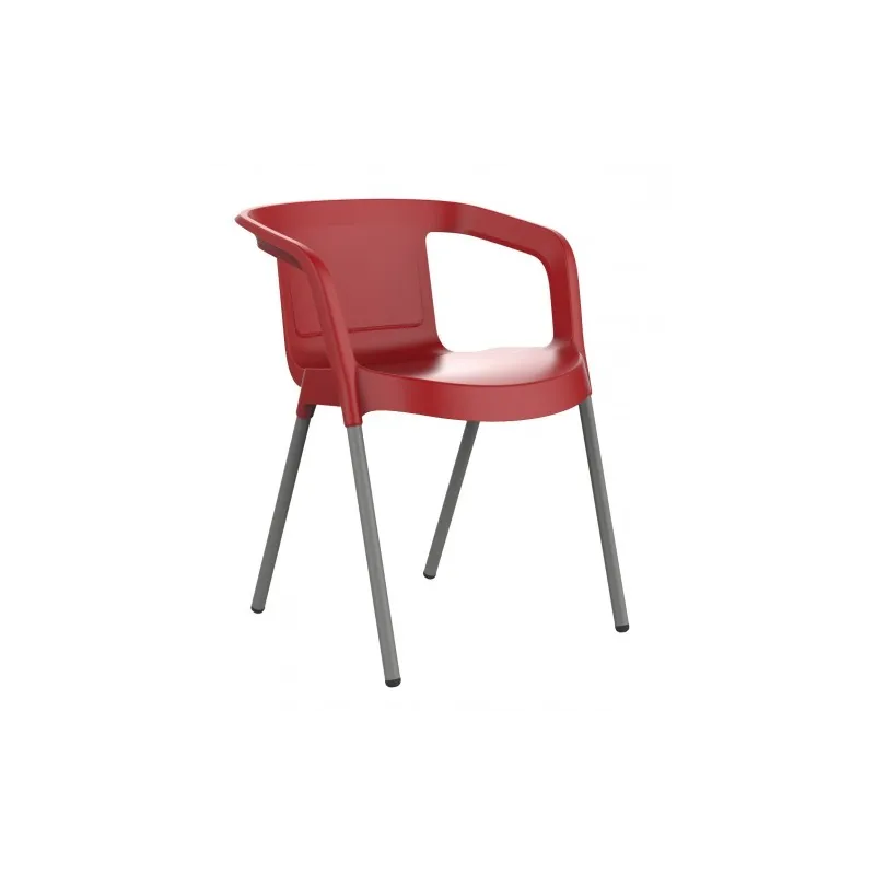 Fauteuil rouge polypro pieds acier