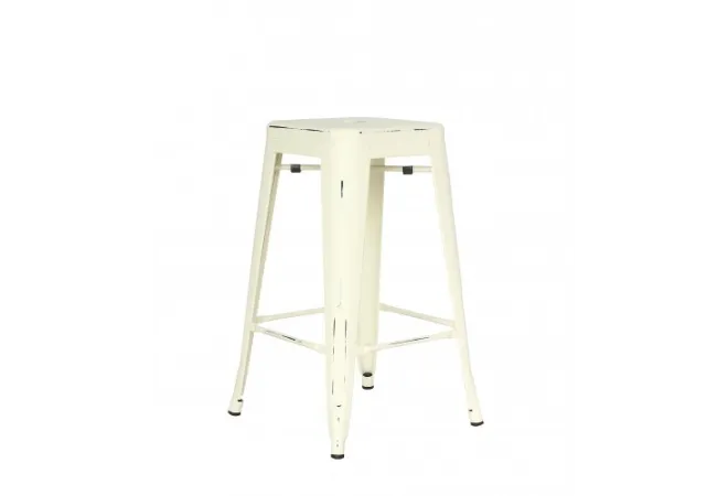 Tabouret en métal peint coloris crème façon vieilli