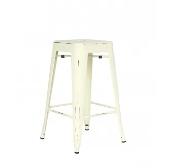 Tabouret en métal peint coloris crème façon vieilli