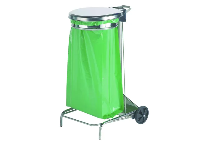 Support sac poubelle mobile en inox avec pédale 110 Litres