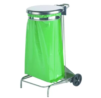 Support sac poubelle mobile en inox avec pédale 110 Litres