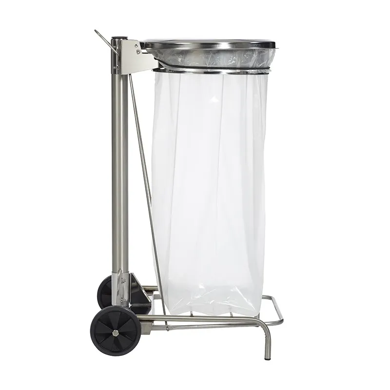 Support sac poubelle mobile en inox avec pédale 110 Litres