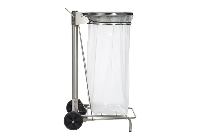 Support sac poubelle mobile en inox avec pédale 110 Litres