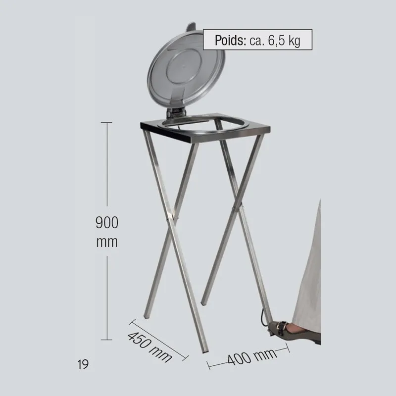 Dimensions du collecteur de poubelle avec ou sans pédale