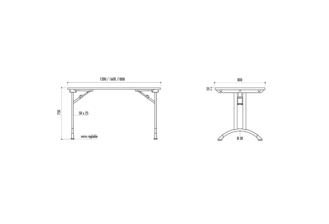 Table pliante en stratifié ou mélaminé